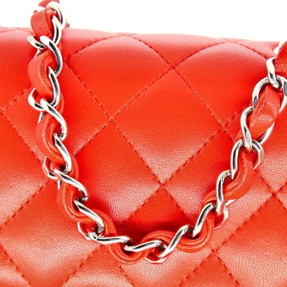 Chanel Classic Single Flap Bag Quilted Lambskin Mini Orange - Picture 8 of 9